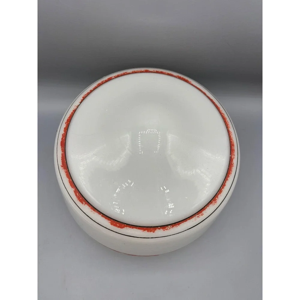 Vtg White Glass Ceiling Light Fixture Shade Red Stripe‎ Replacement Globe Lamp